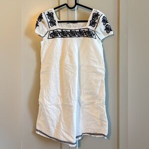 Abercrombie & Fitch Embroidered Puff Sleeve Dress White and Blue